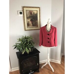 Tahari Women's Pink Fully Lined 3 Button Collared Long Sleeve Jacket Size 12P